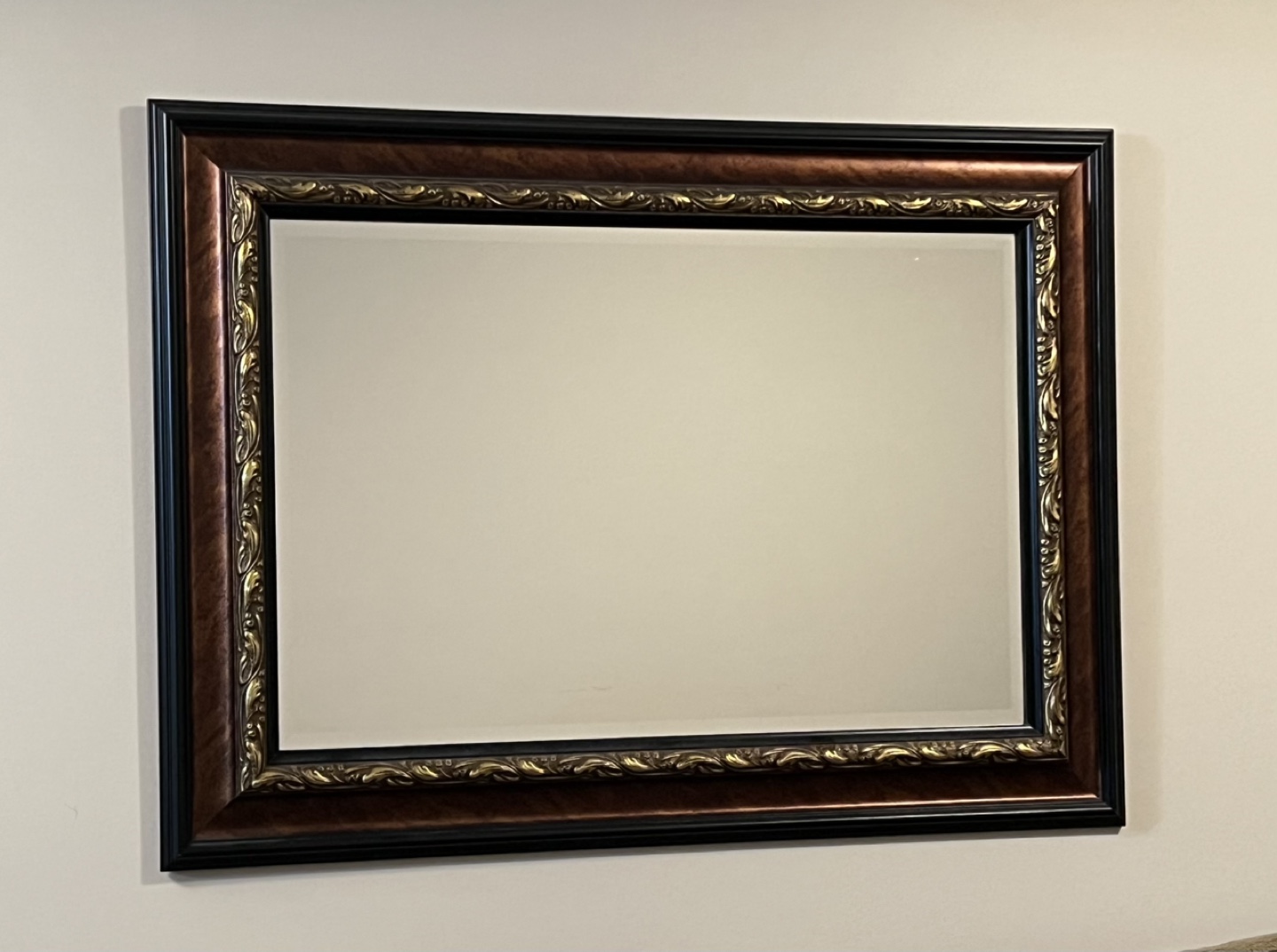 Large Ornate Mirror with Black, Copper & Gold Frame