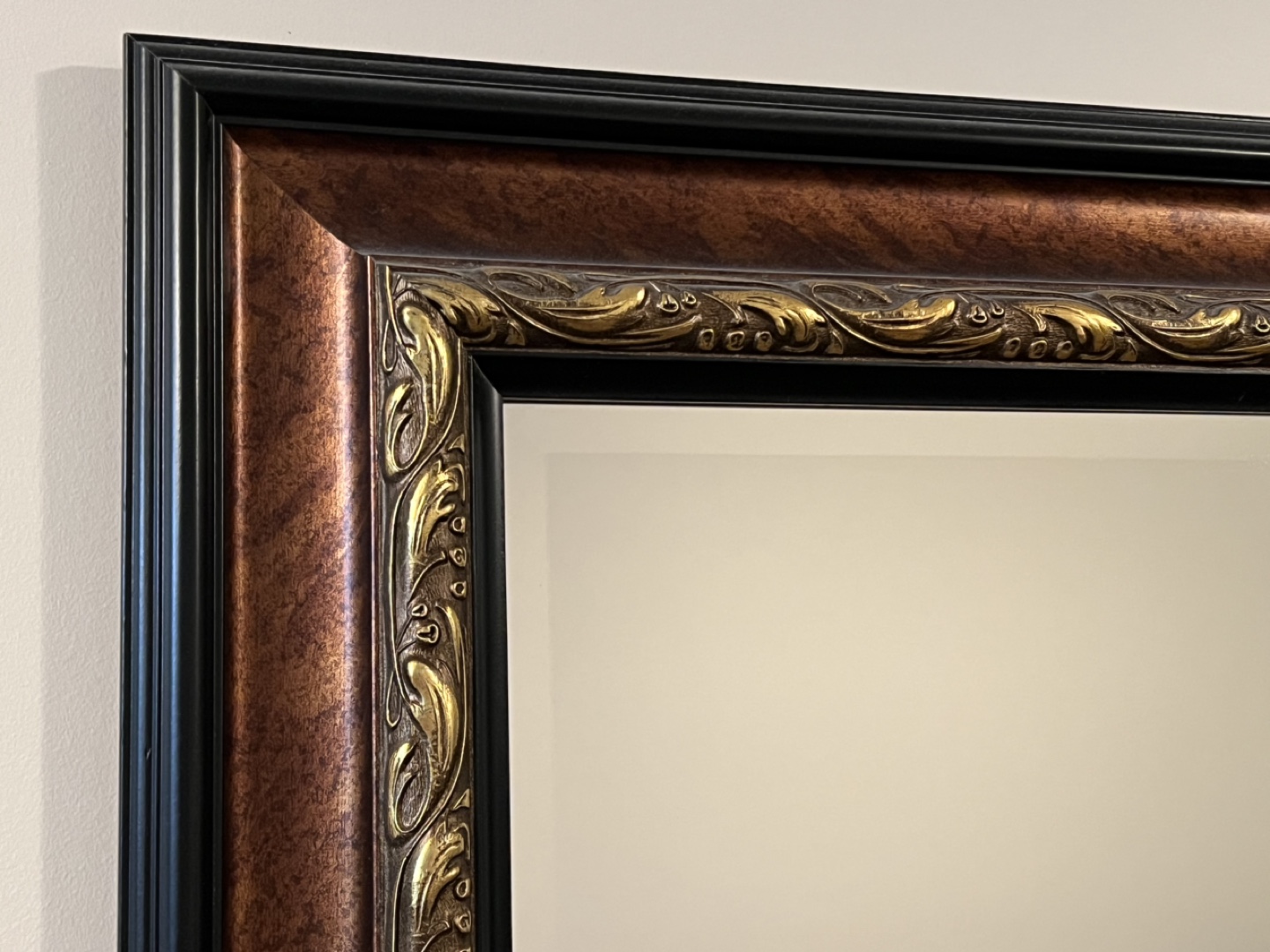 Large Ornate Mirror with Black, Copper & Gold Frame - photo 2