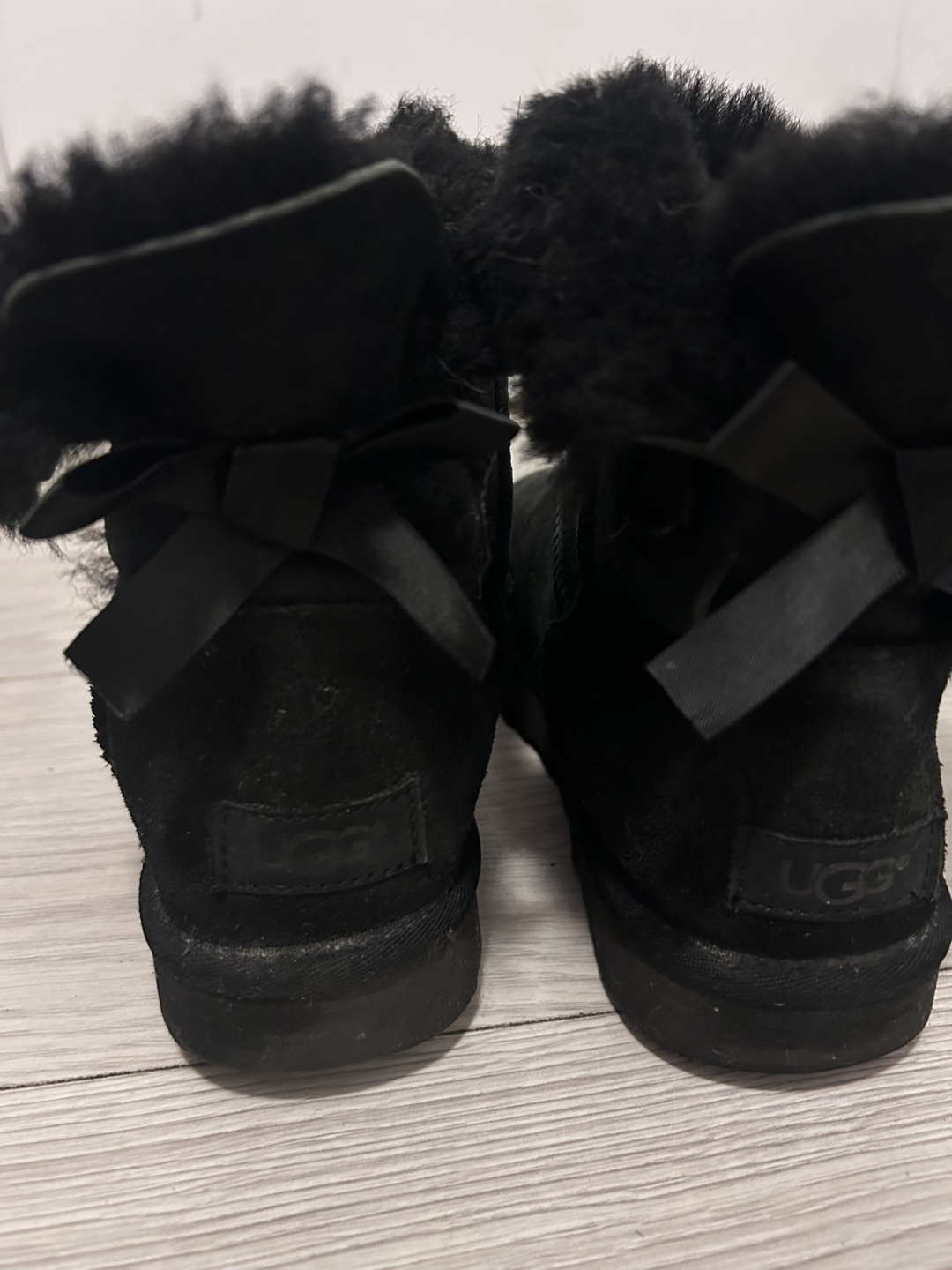 UGG Bailey Bow Black Suede Boots - Size 8