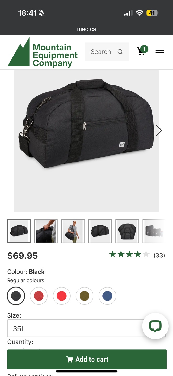 MEC 35L Black Duffle Bag - photo 2