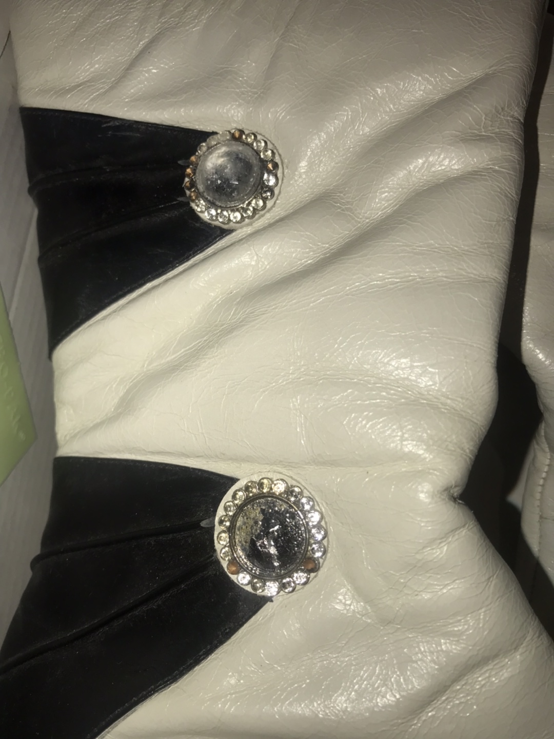 Black and White Leather Boots with Rhinestones - photo 2