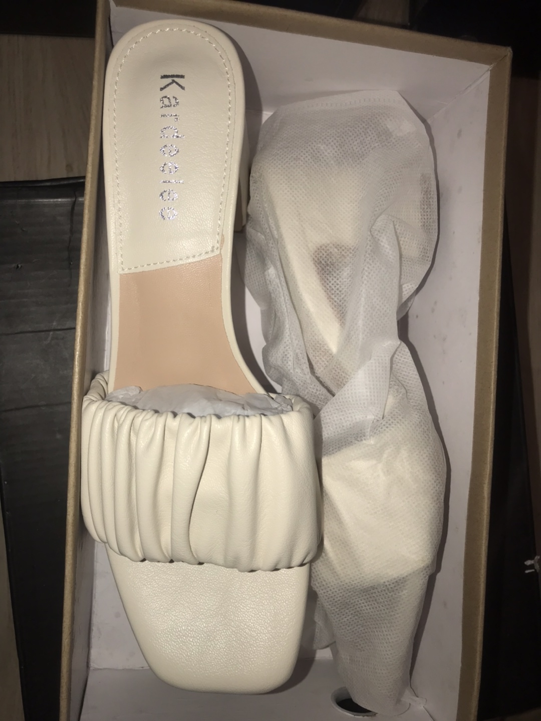 Beige Block Heel Mules