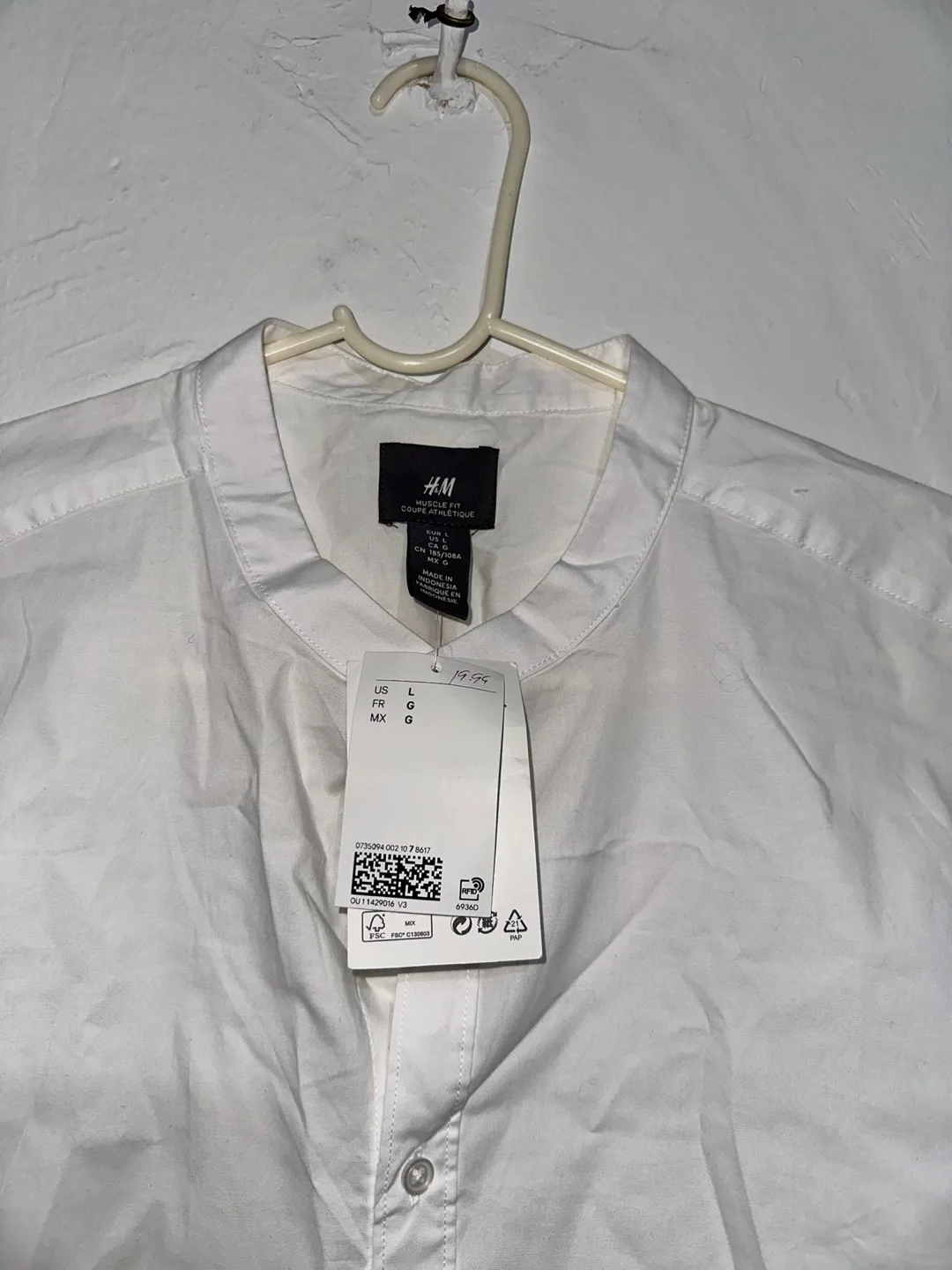 🧡 Men's H&M White Mandarin Collar Short Sleeve Shirt image indicator(2)