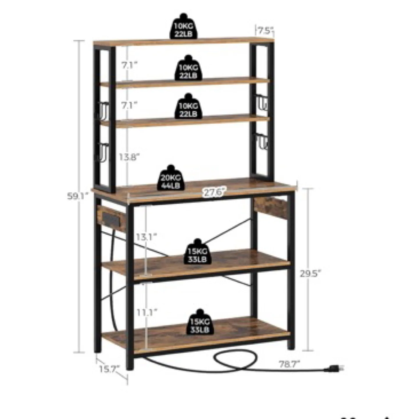Rustic Brown Bakers Rack with Built-in Outlets image indicator(3)