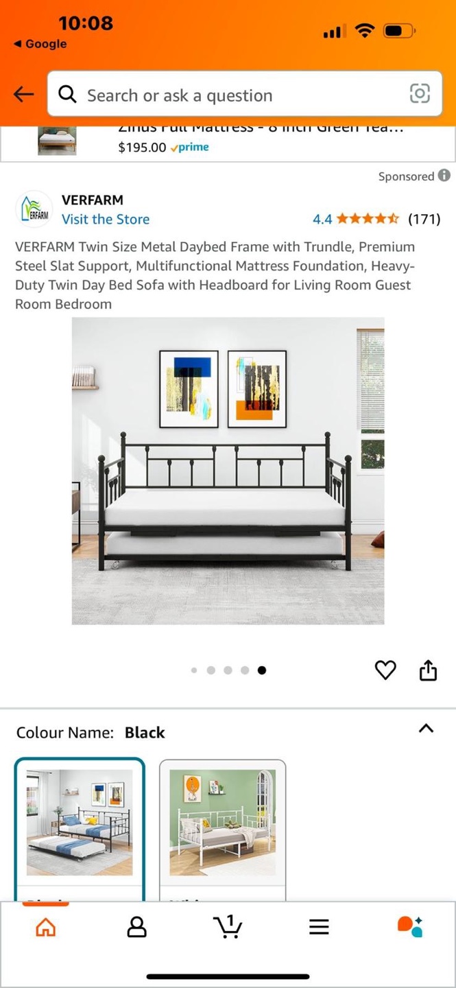 VERFARM Twin Daybed with Trundle - Black Metal Frame - photo 5