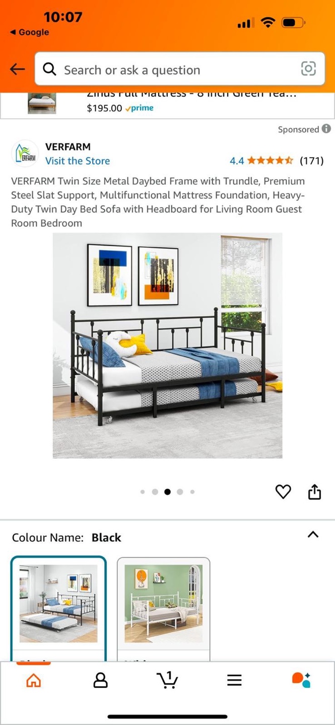 VERFARM Twin Daybed with Trundle - Black Metal Frame - photo 2