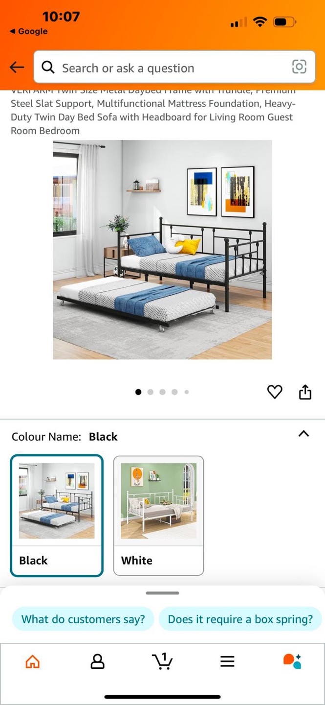 VERFARM Twin Daybed with Trundle - Black Metal Frame