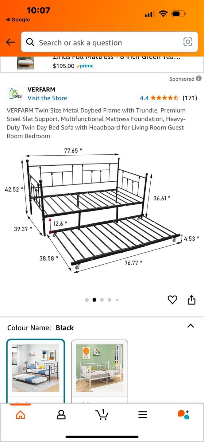 VERFARM Twin Daybed with Trundle - Black Metal Frame - photo 3