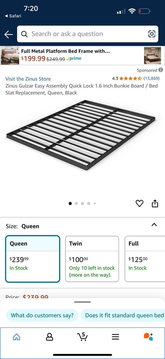 Zinus Queen Platform Bed Frame slate only, Black Metal - photo 2