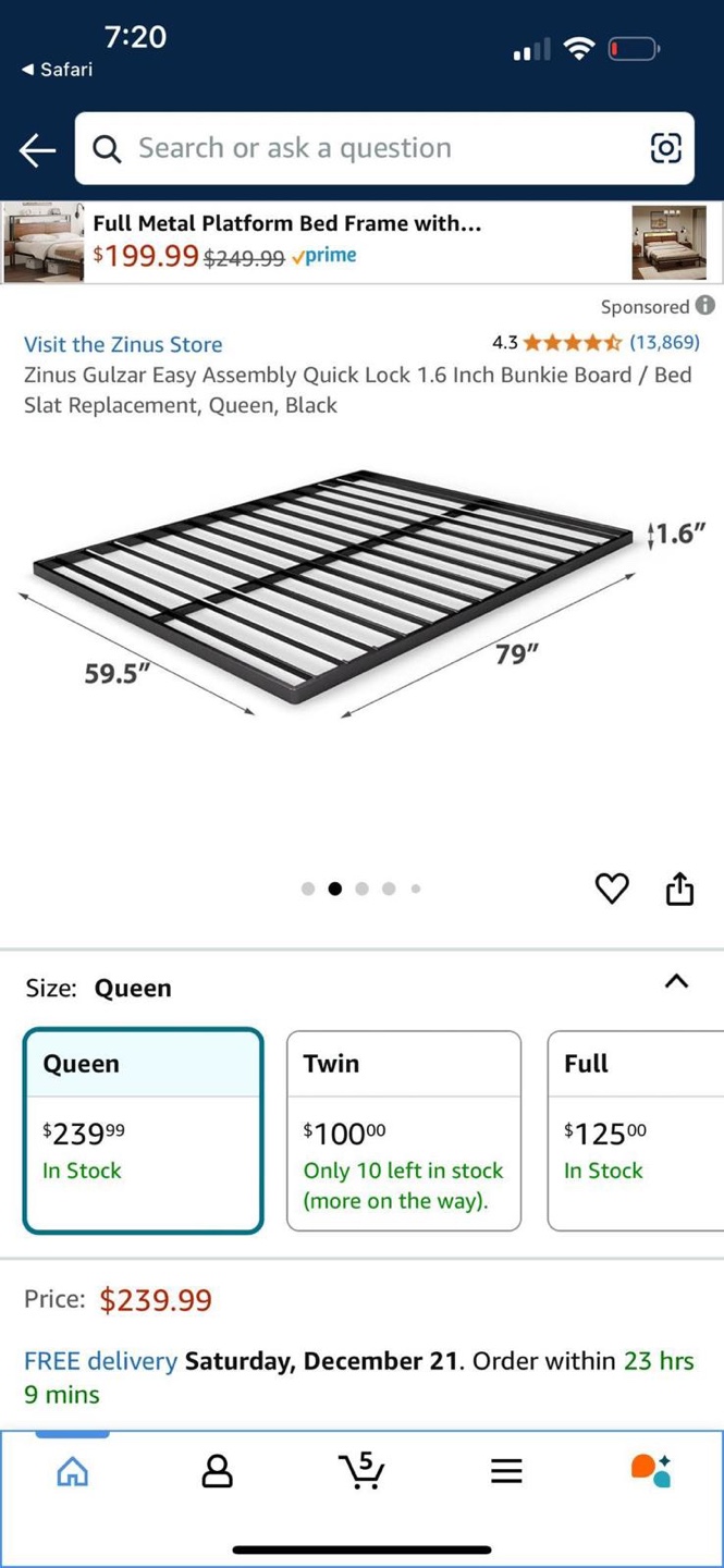 Zinus Queen Platform Bed Frame slate only, Black Metal - photo 3