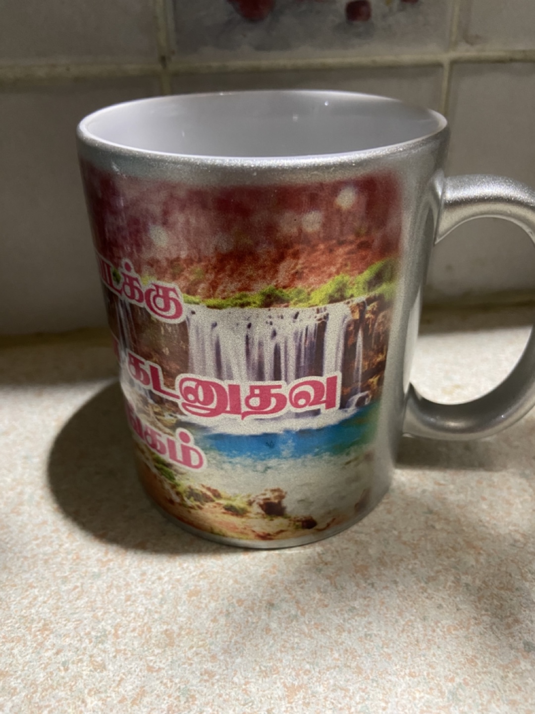 # freecycle Silver Tamil Language Coffee Mug