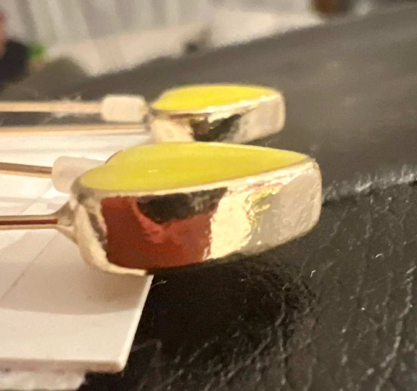 💕Betsey Johnson Yellow Heart Safety Pin Earrings image indicator(4)