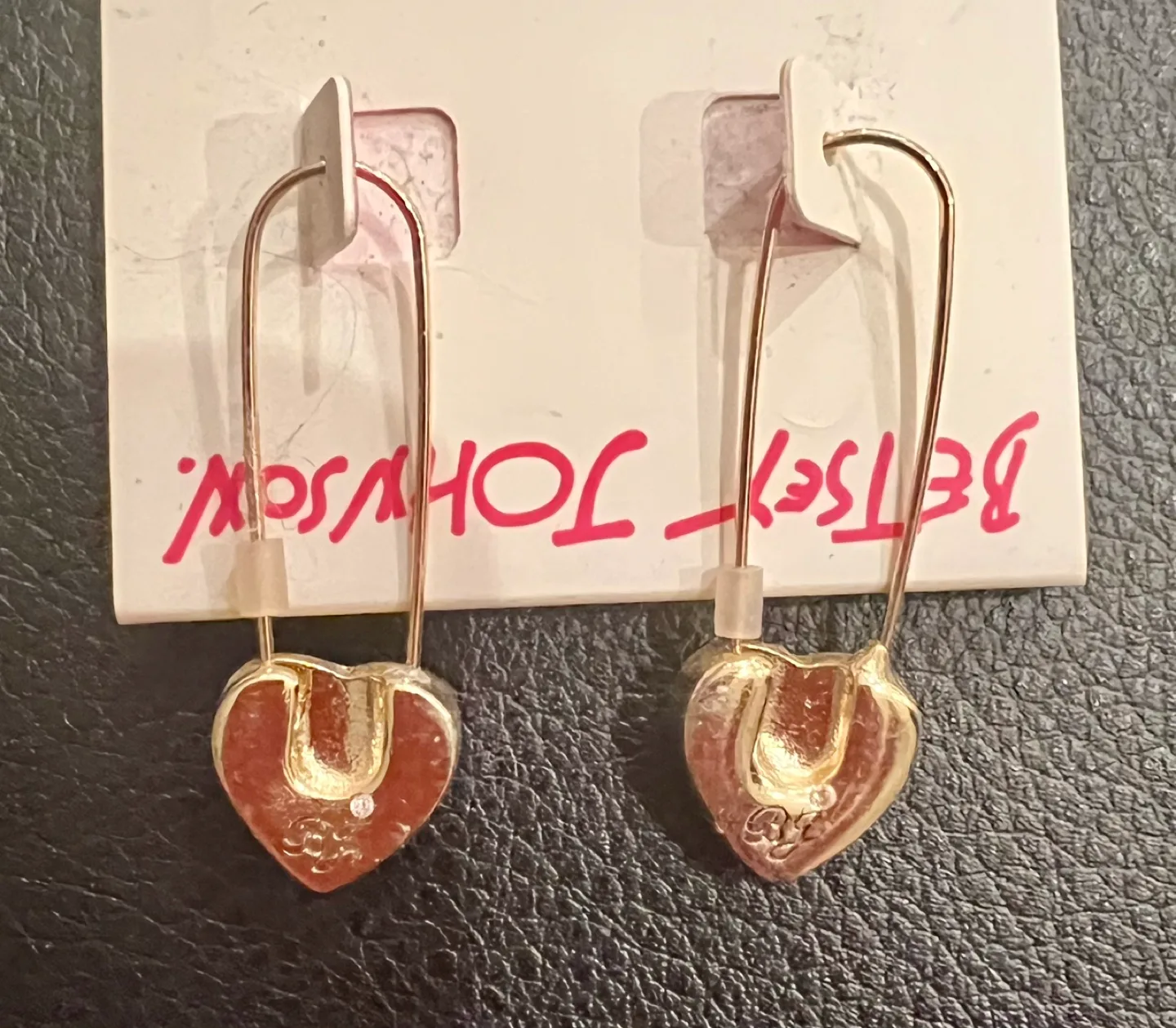 💕Betsey Johnson Yellow Heart Safety Pin Earrings image indicator(3)
