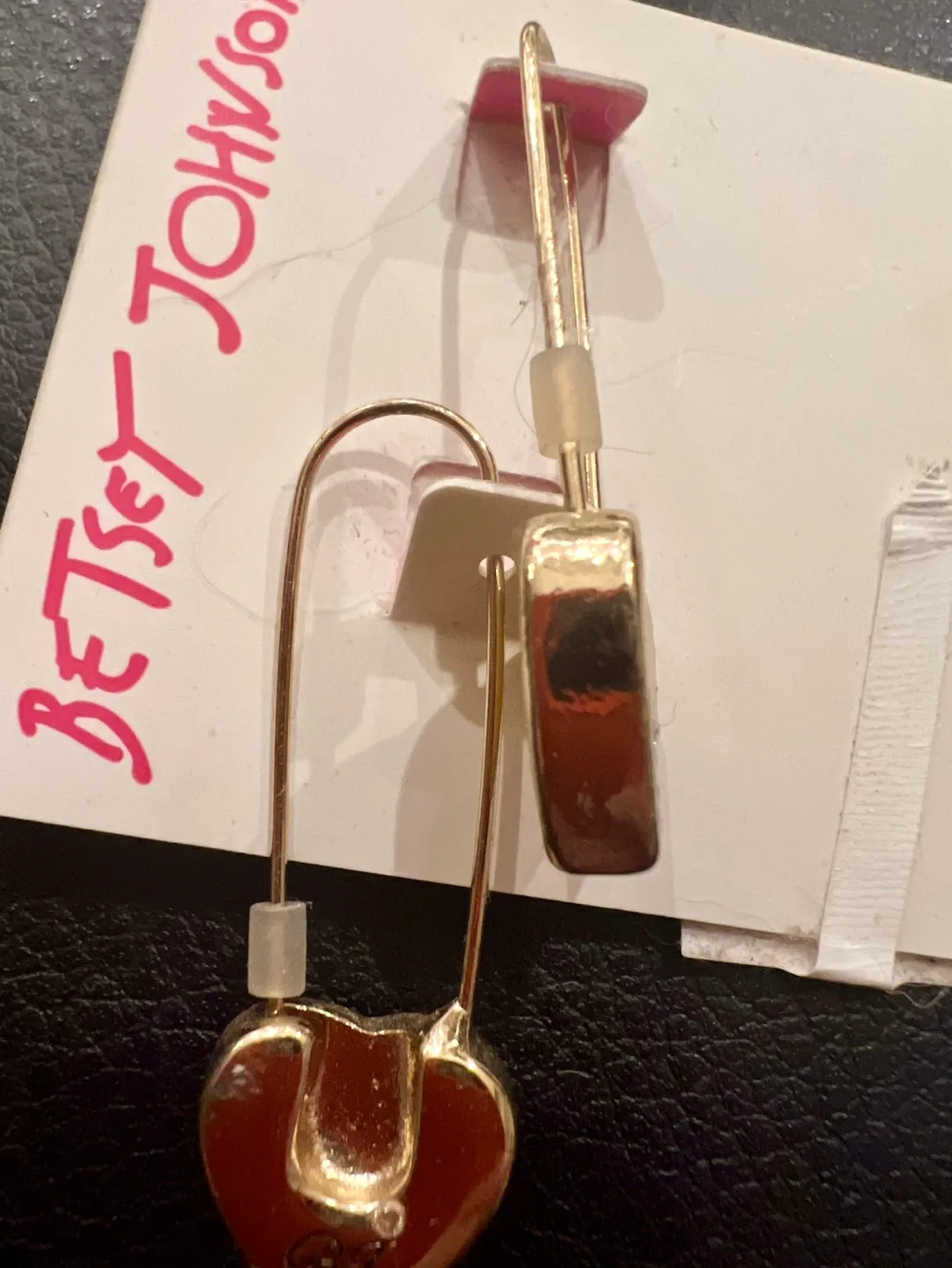 💕Betsey Johnson Yellow Heart Safety Pin Earrings image indicator(2)