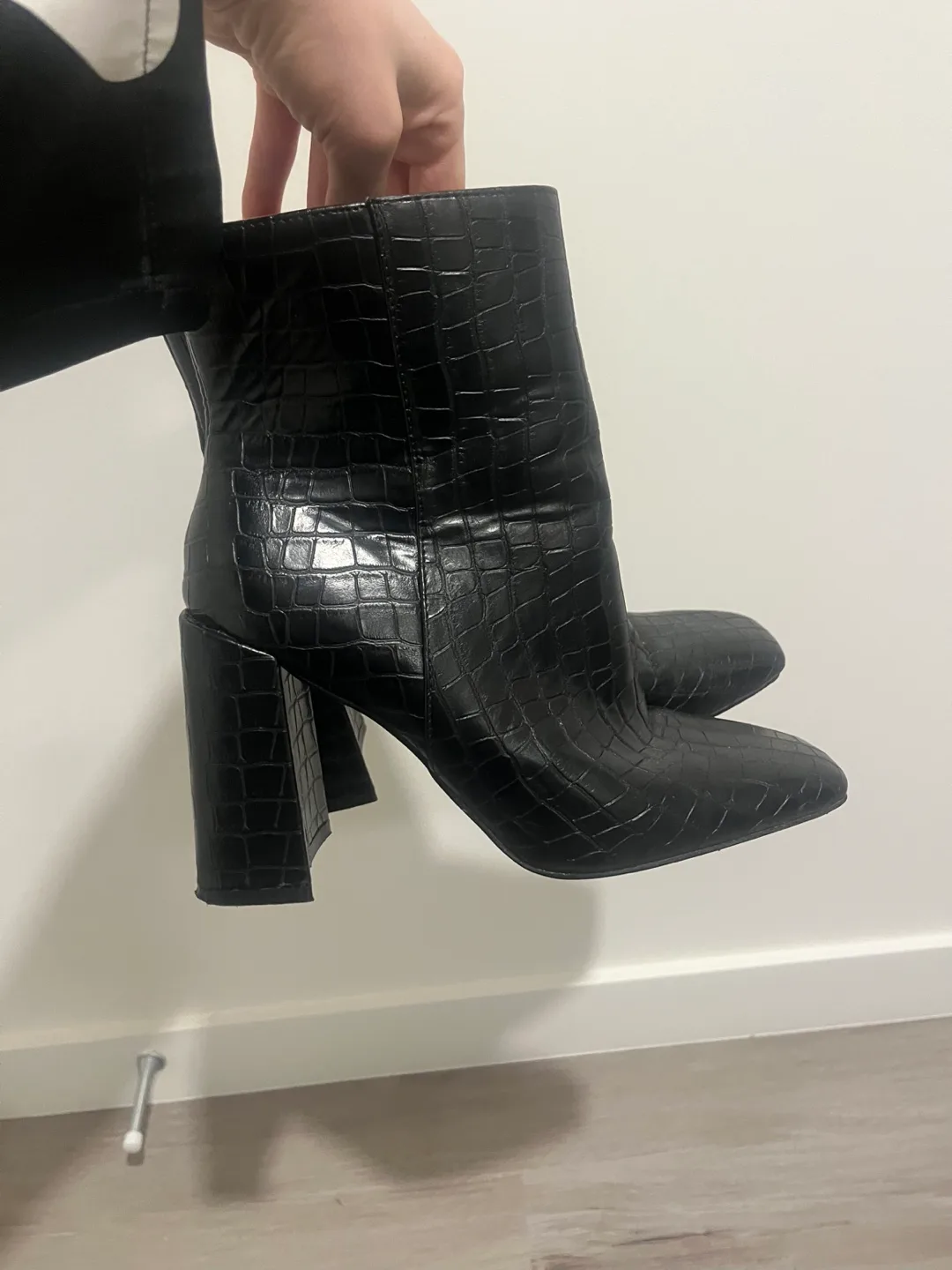 Black Croc-Embossed Ankle Boots thumbnail