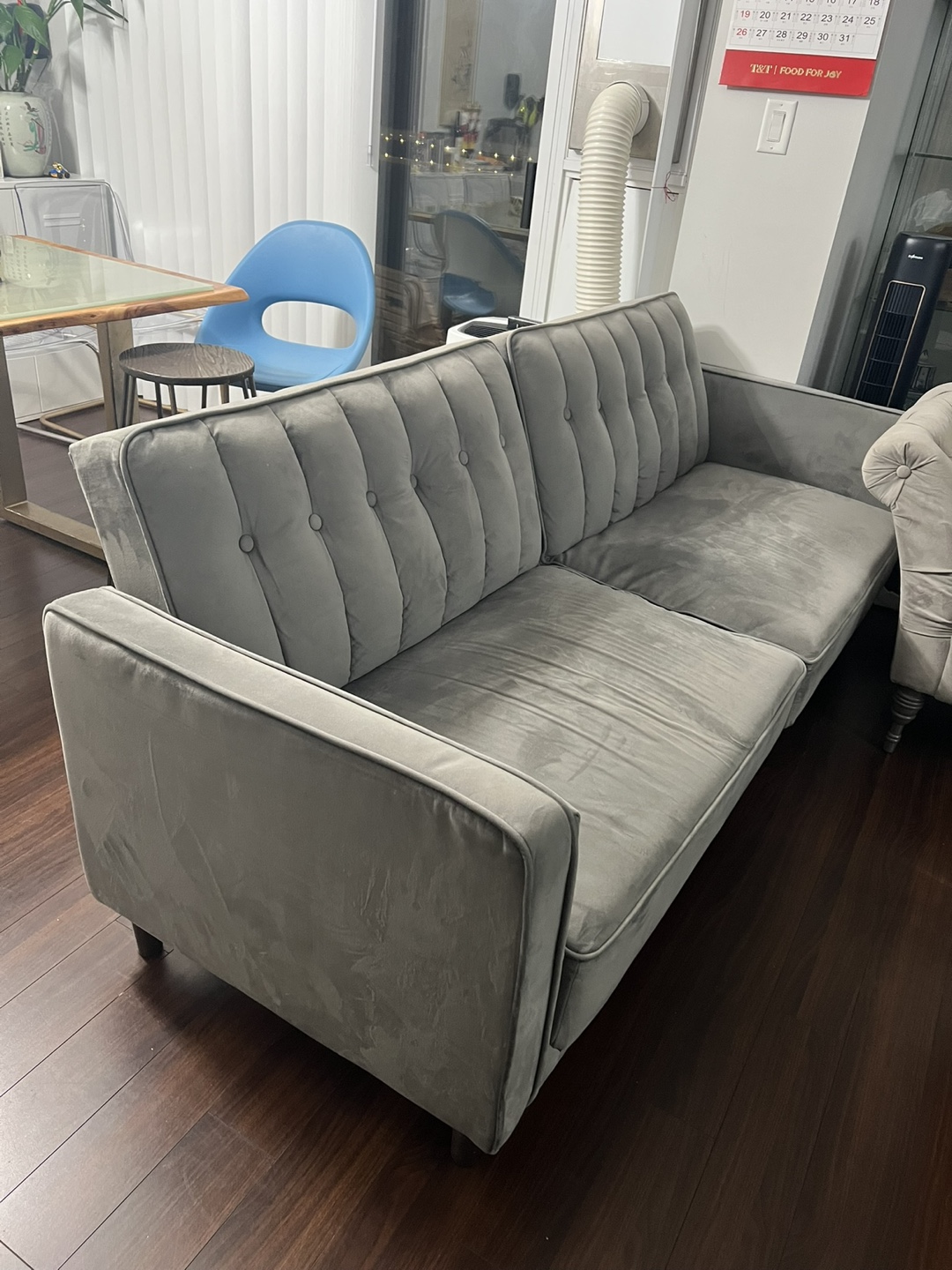 Grey Velvet Futon Sofa Bed
