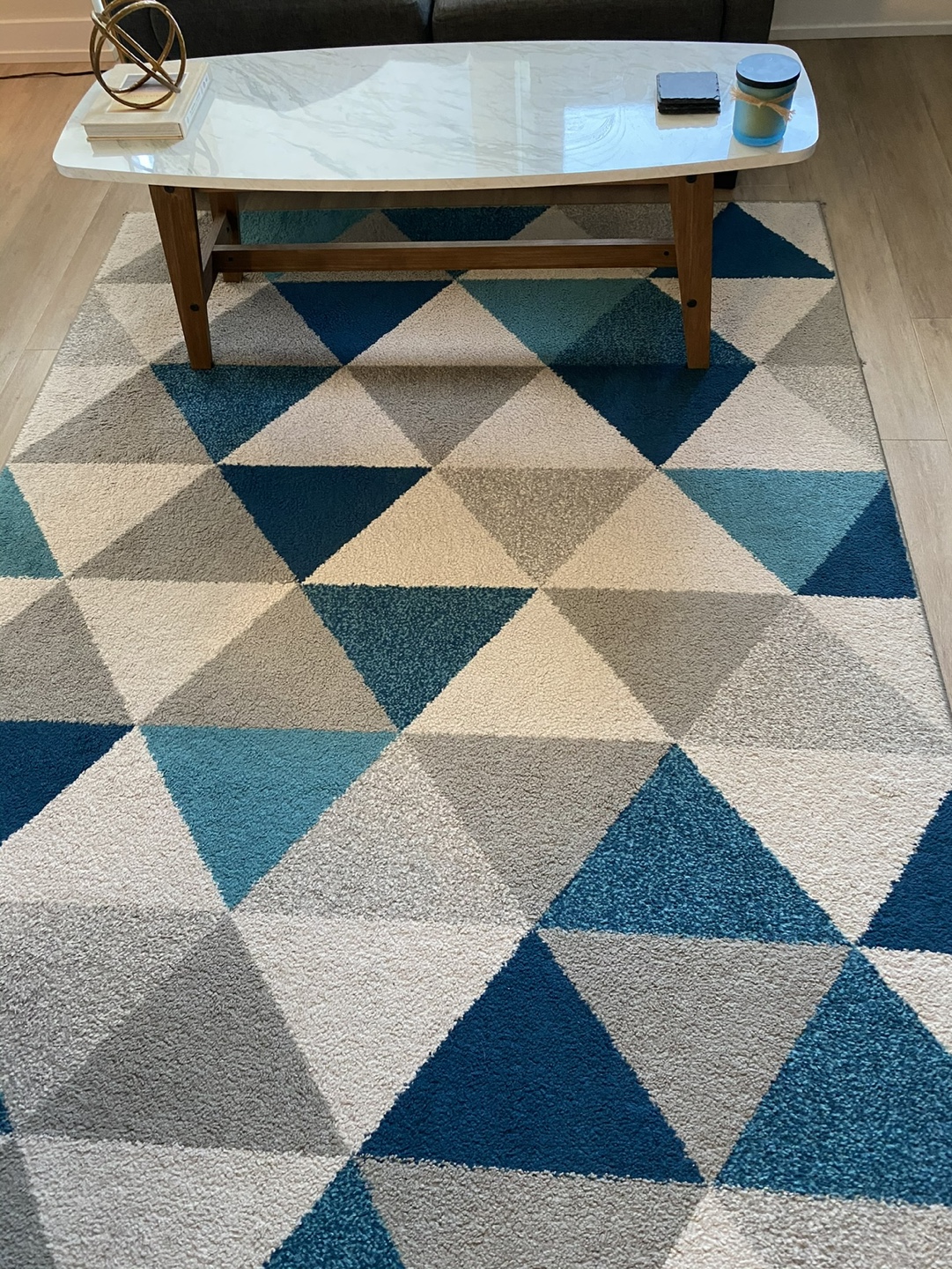 Geometric Area Rug Teal Grey White