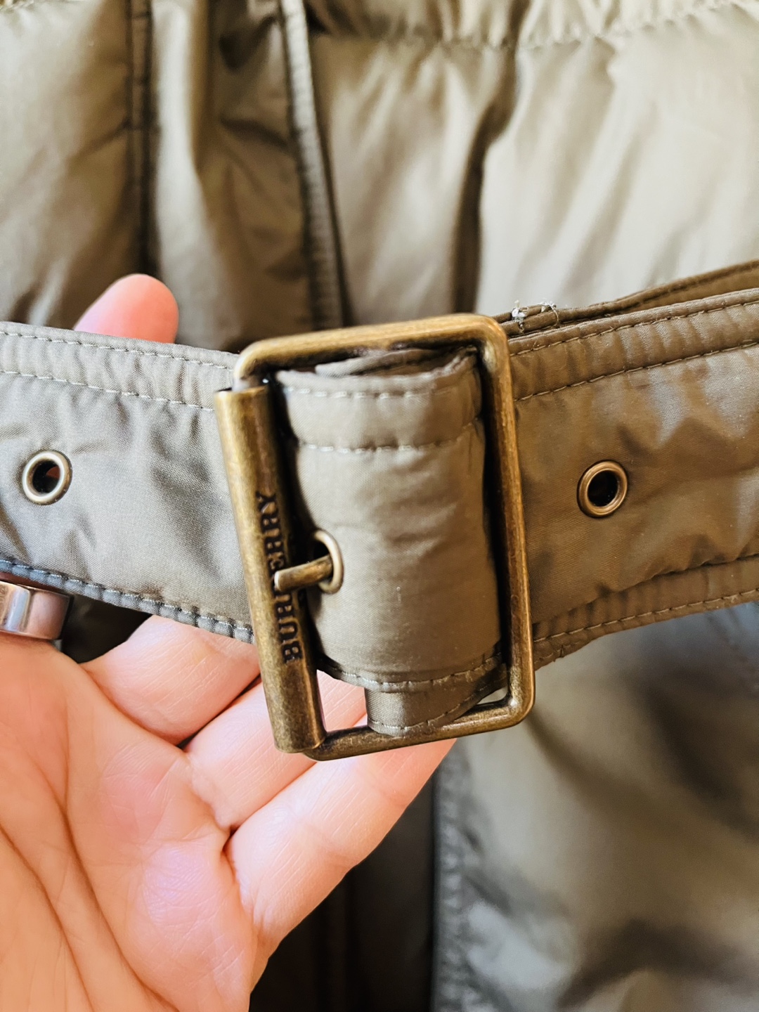 Burberry Brit Olive Green Down Coat with Belt - photo 5