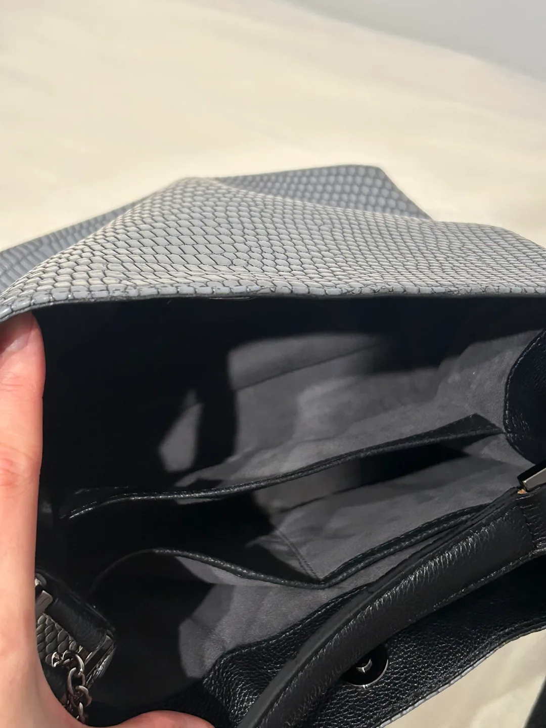 Grey real leather Snakeskin-textured Handbag image indicator(3)