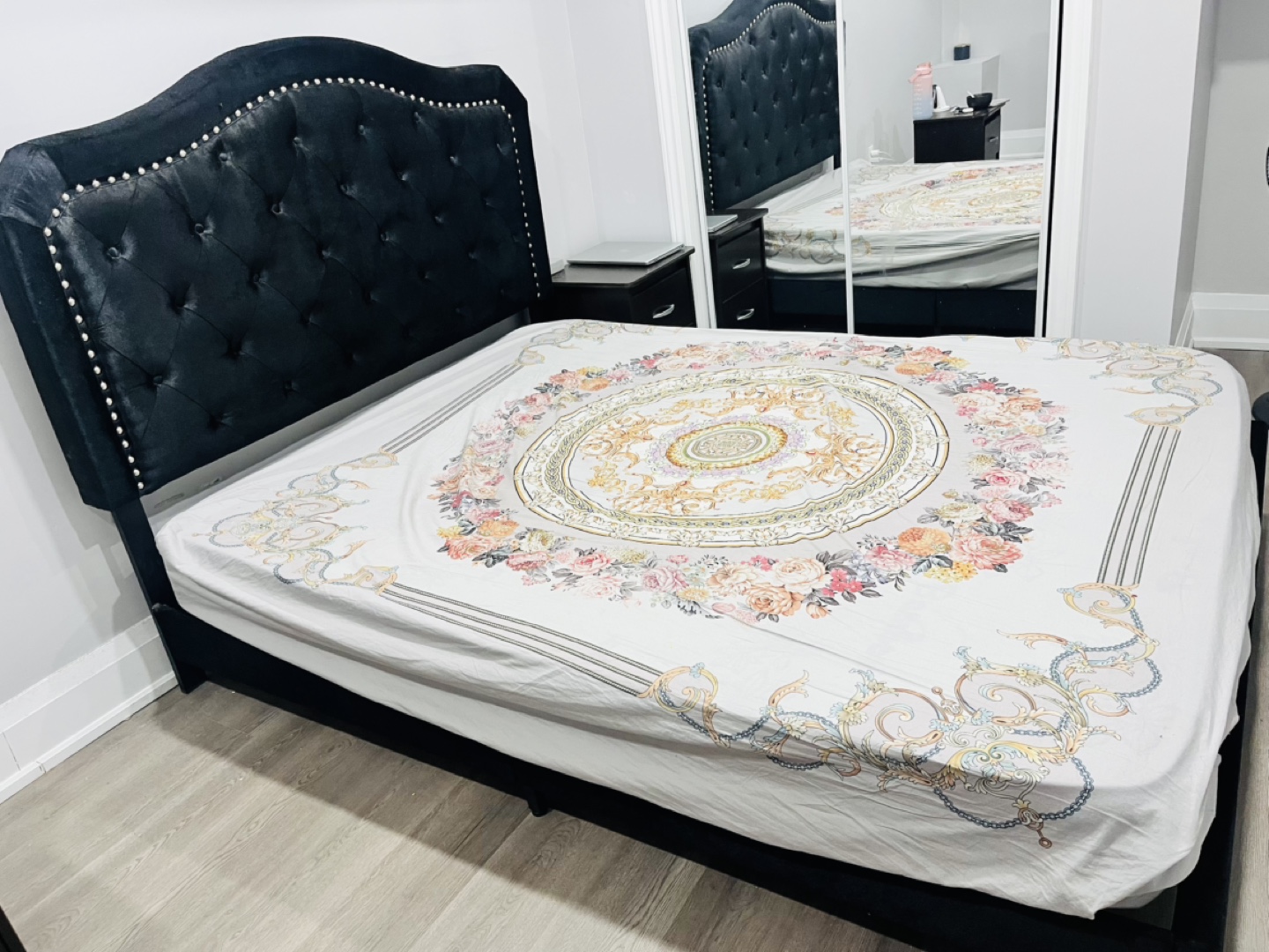 Queen Size Black Velvet Bed Frame