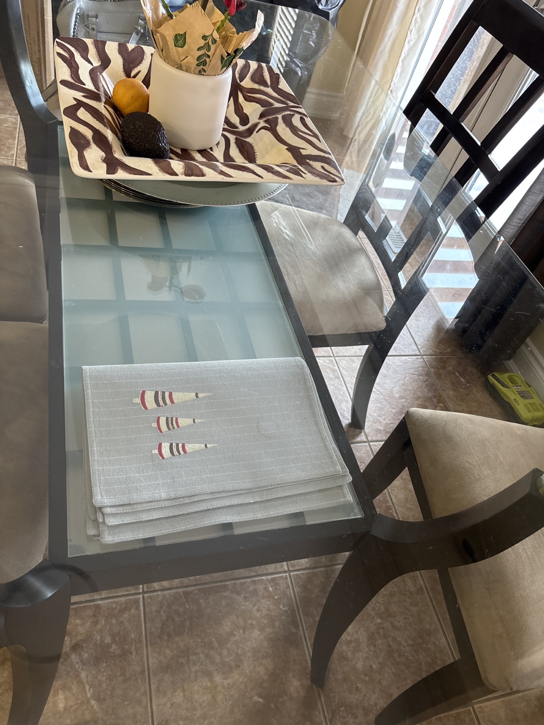 Glass-top Dining Table Set with 5 Chairs