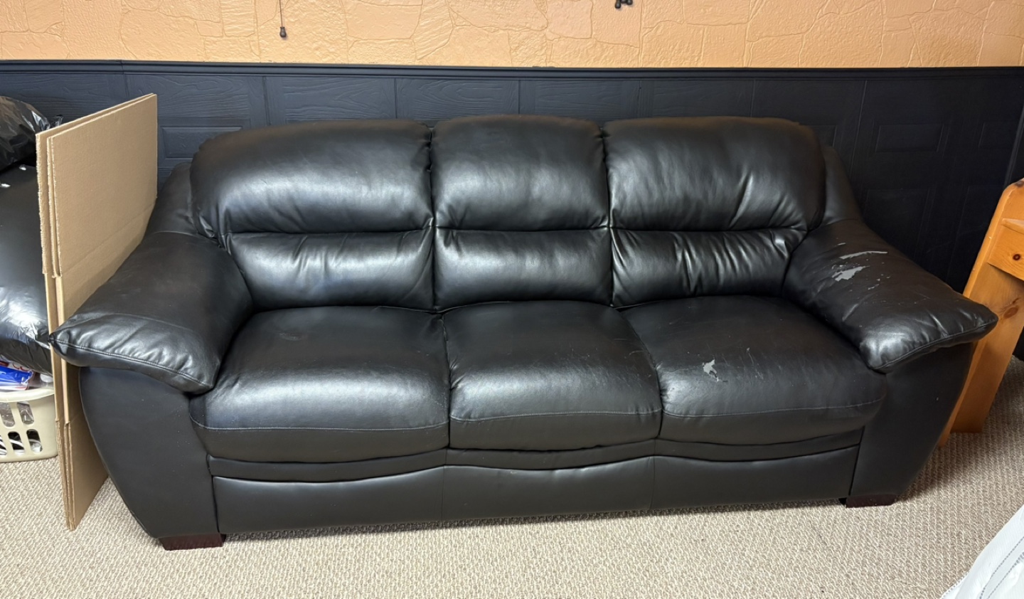Faux Leather 3 Seater Black Couch