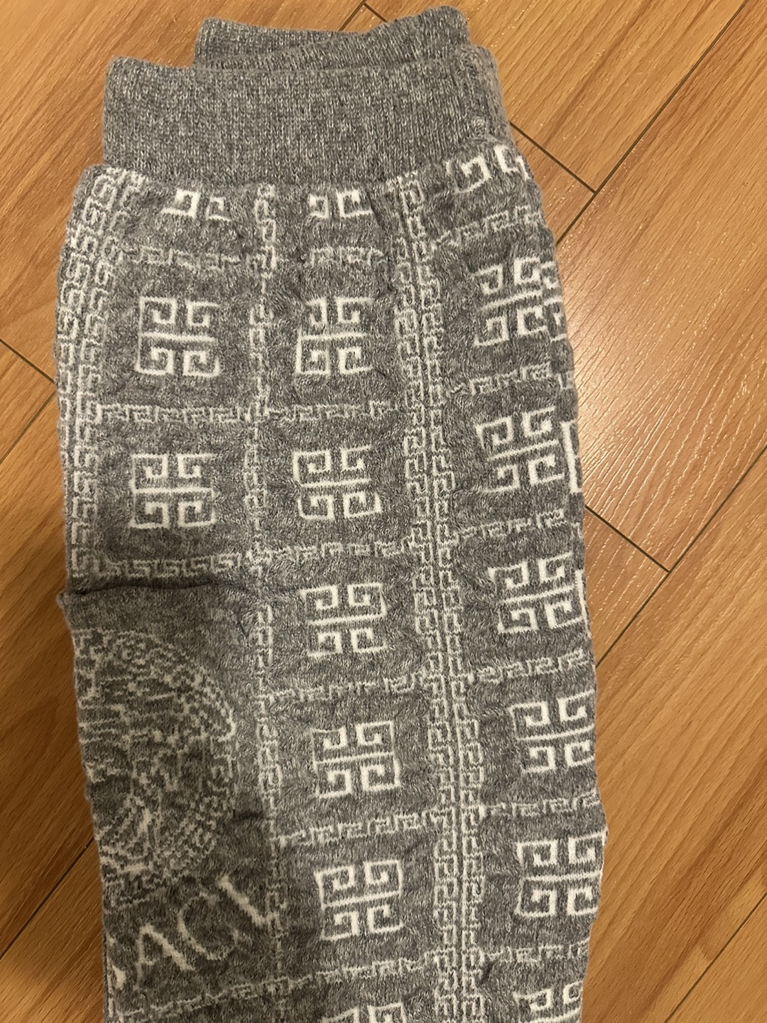 Grey and White Knitted Leg Warmers