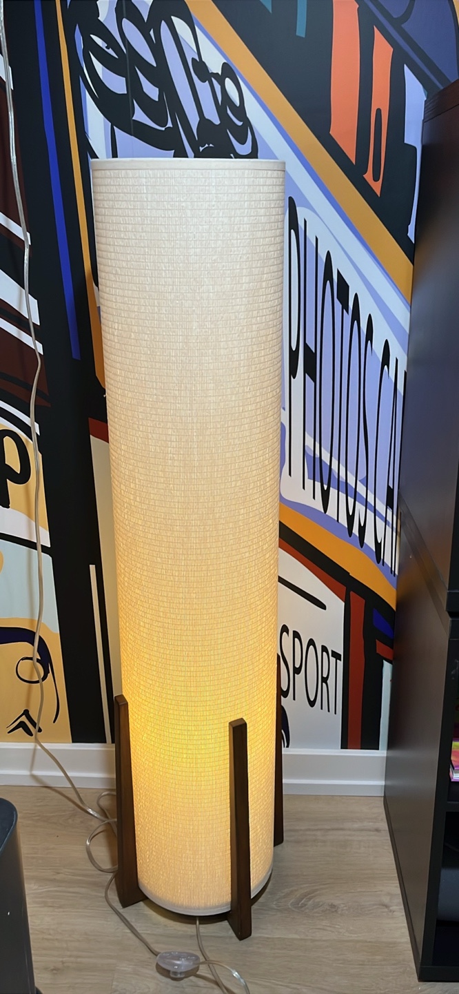 Tall Cylinder Floor Lamp with Dark Wood Stand