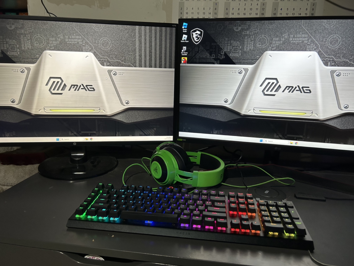 Gaming PC Setup - Monitors, Keyboard, Headset & Tower