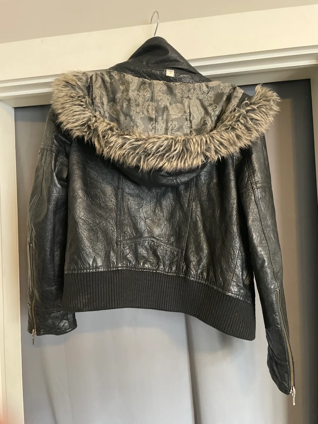 Women's Leather Jacket with removable Faux Fur Hood image indicator(4)