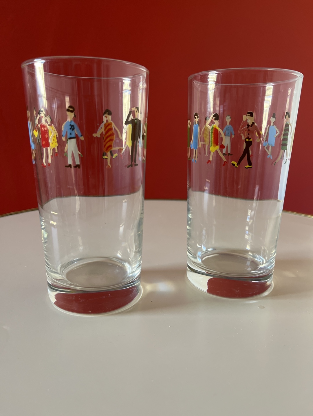 Set of Two Illustrated Highball Glasses