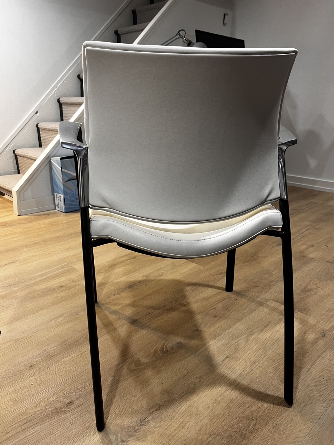 Modern White Leather Dining Chair with Metal Legs - photo 2