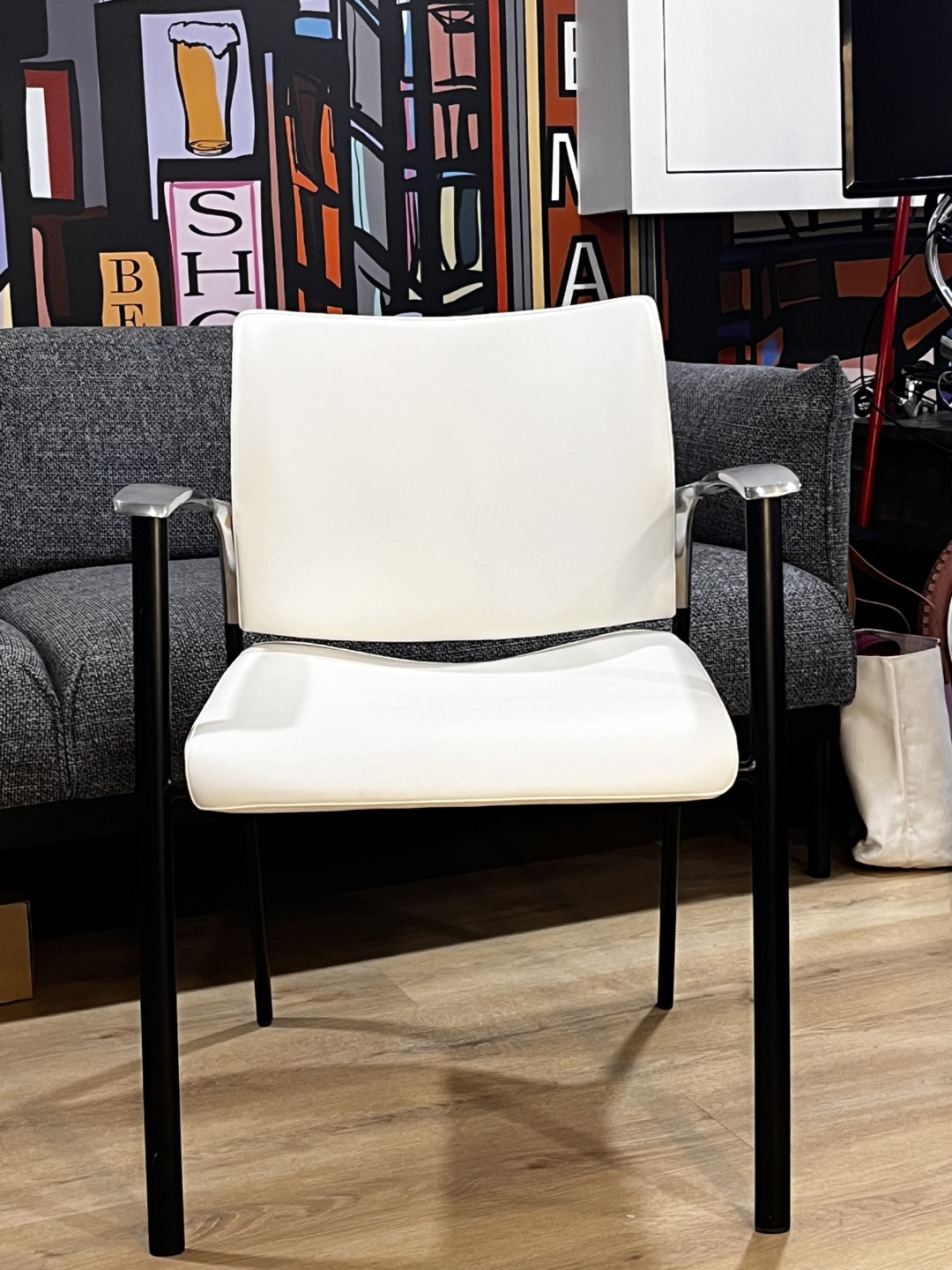 Modern White Leather Dining Chair with Metal Legs