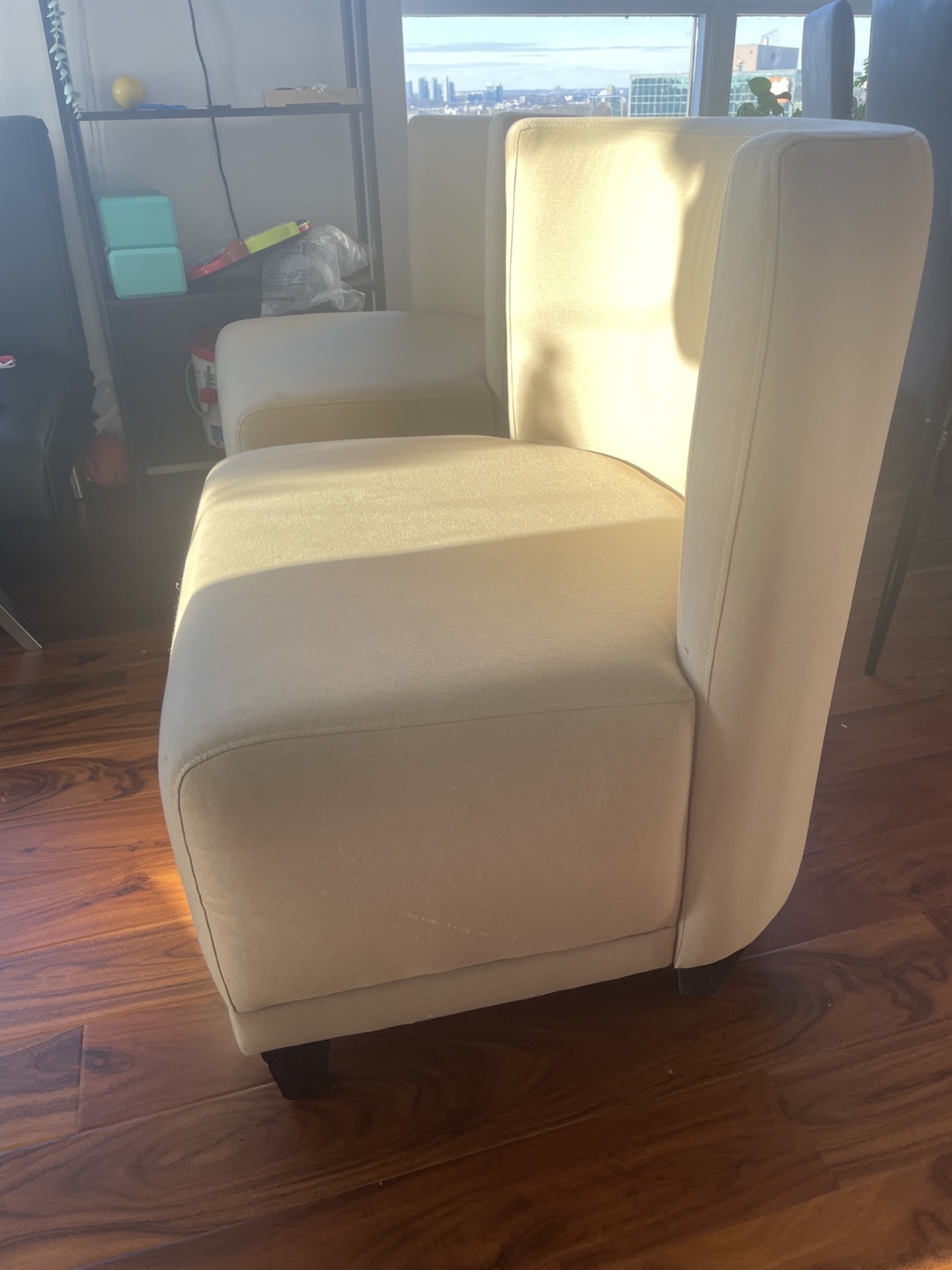 Pair of Modern Armless Chairs - Beige Fabric - photo 3