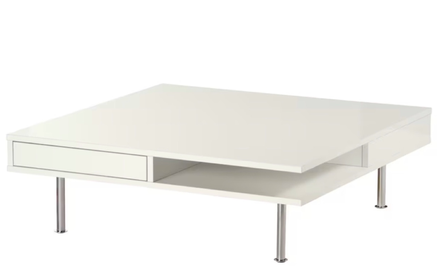 White Coffee Table with Drawer and Shelf