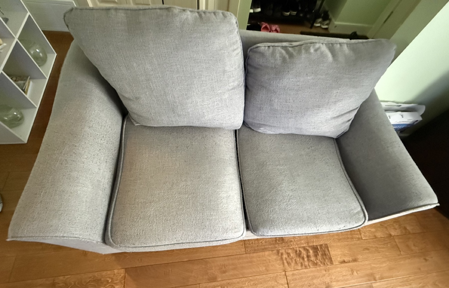 Grey Loveseat with covers and Throw Pillows