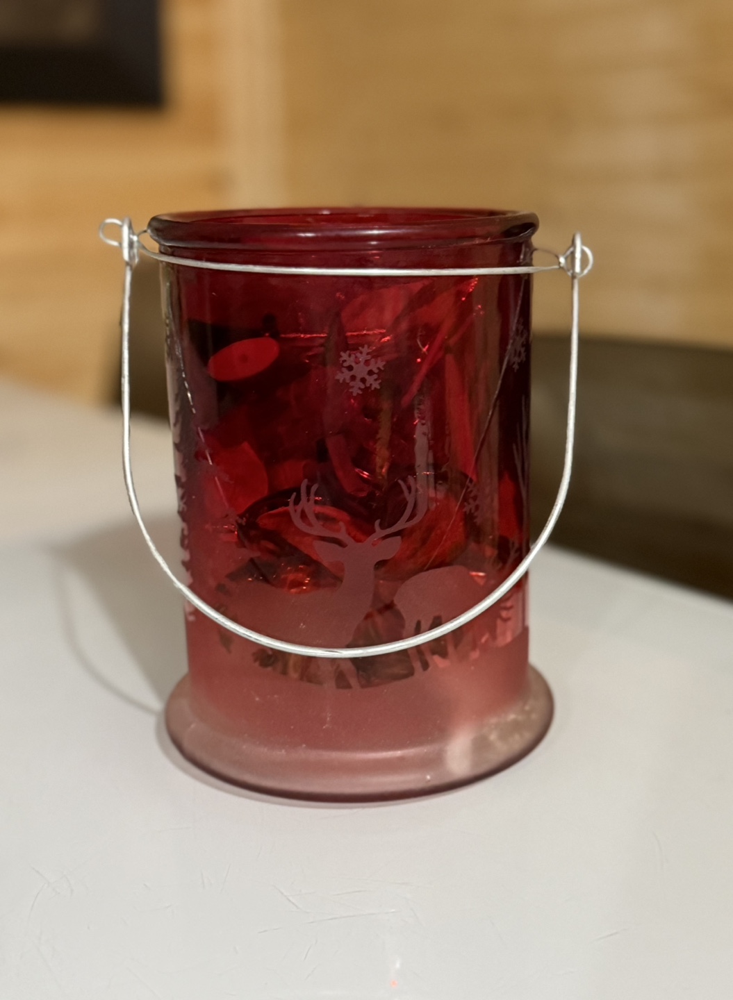 Red Glass Candle Holder with Handle
