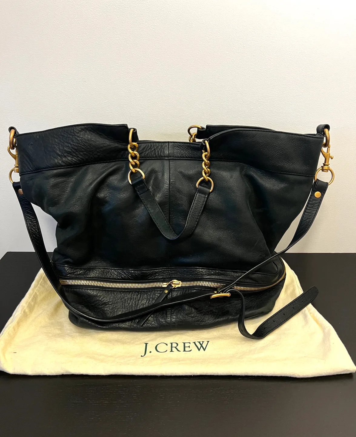 J.Crew Black Leather Chain-Strap Tote Bag image indicator(5)