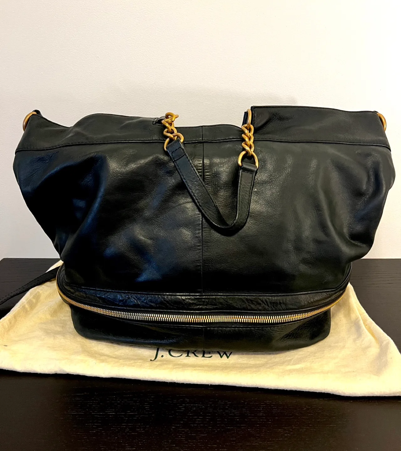 J.Crew Black Leather Chain-Strap Tote Bag image indicator(4)