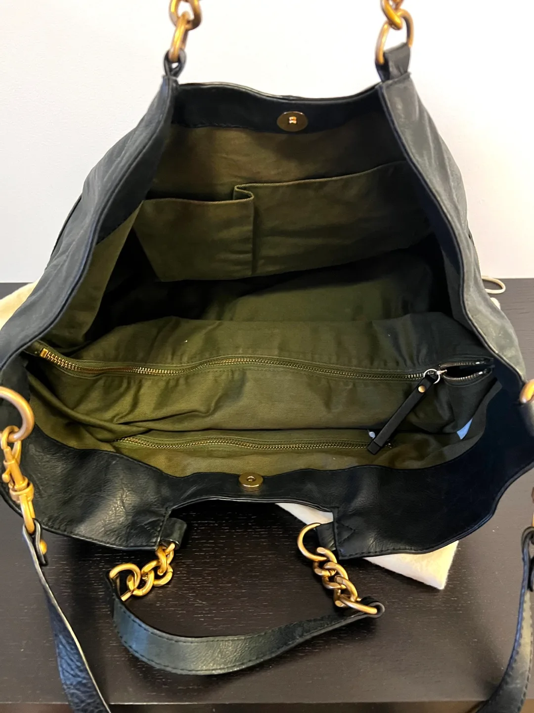 J.Crew Black Leather Chain-Strap Tote Bag image indicator(3)