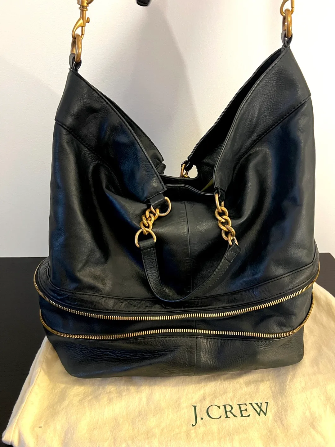 J.Crew Black Leather Chain-Strap Tote Bag image indicator(2)