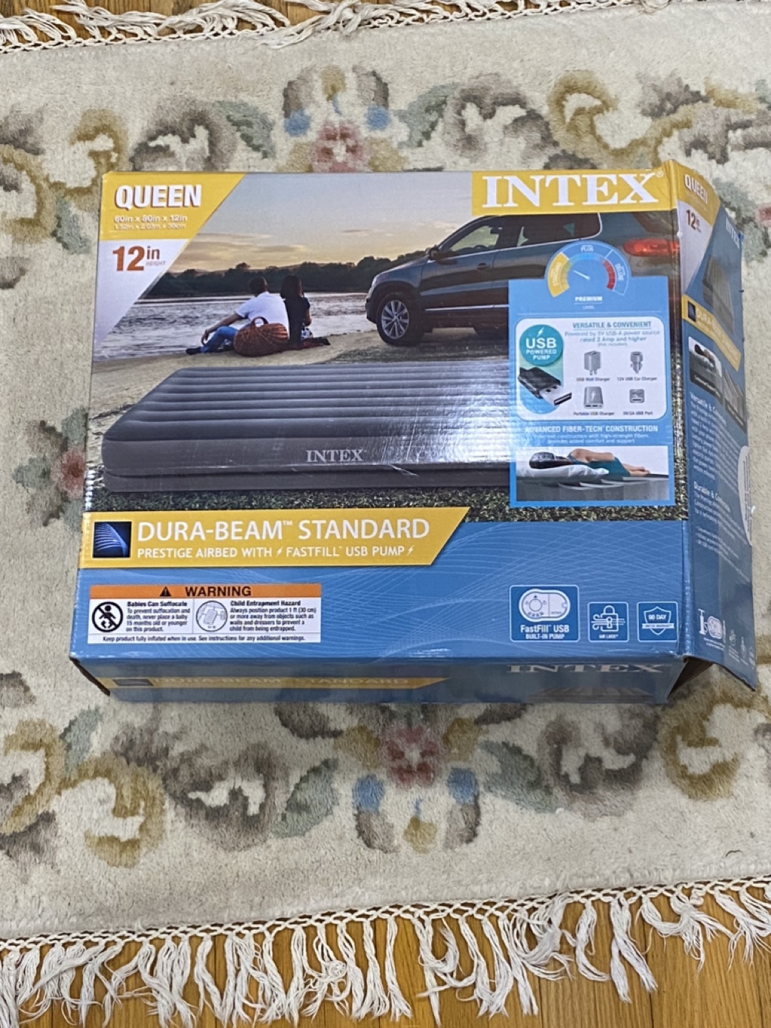 INTEX Dura-Beam Standard Queen Airbed with Built-in USB Pump