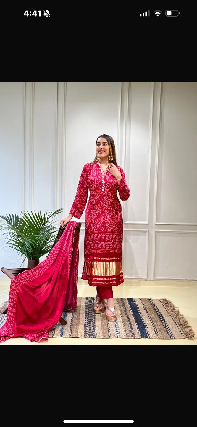 Bandhani Print Three-Piece Suit Set image indicator(6)