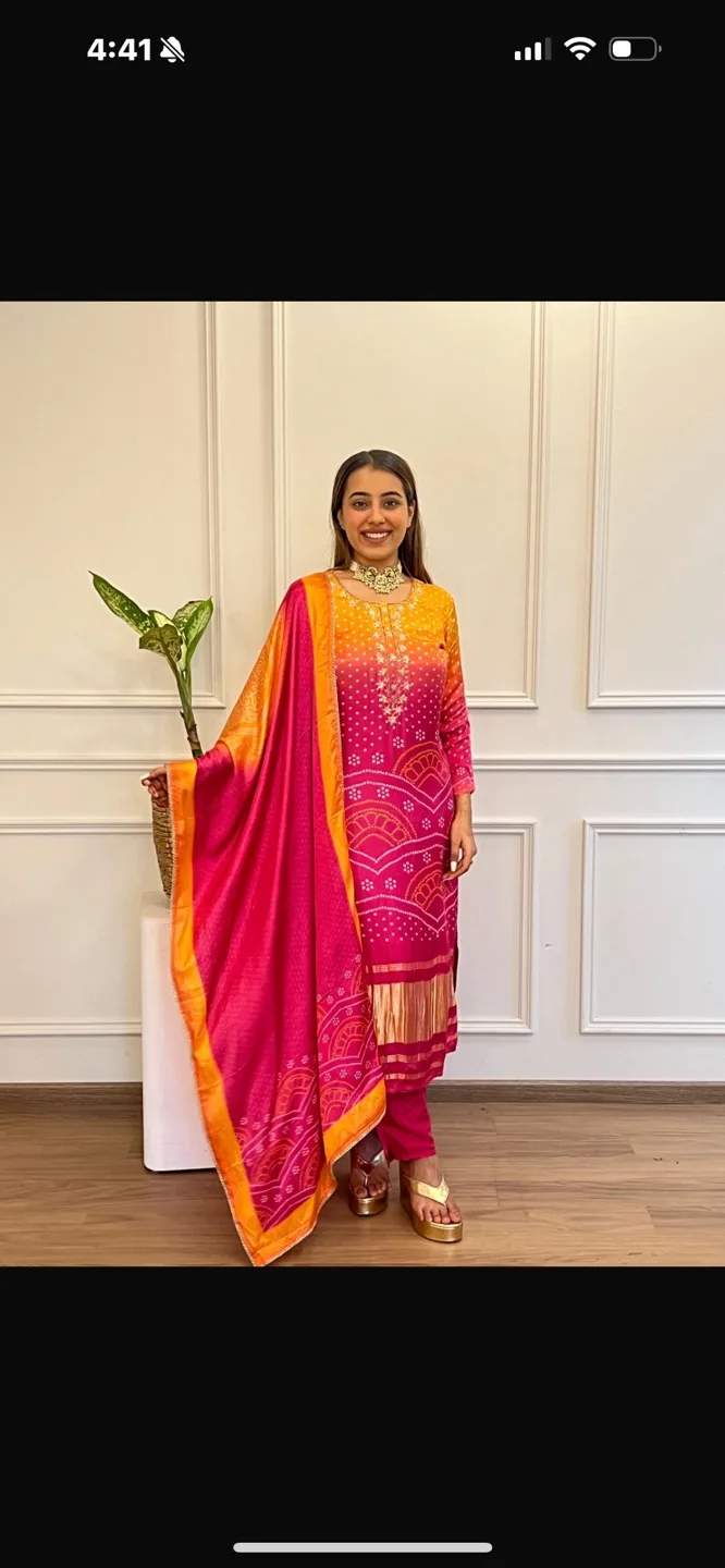 Bandhani Print Three-Piece Suit Set image indicator(5)