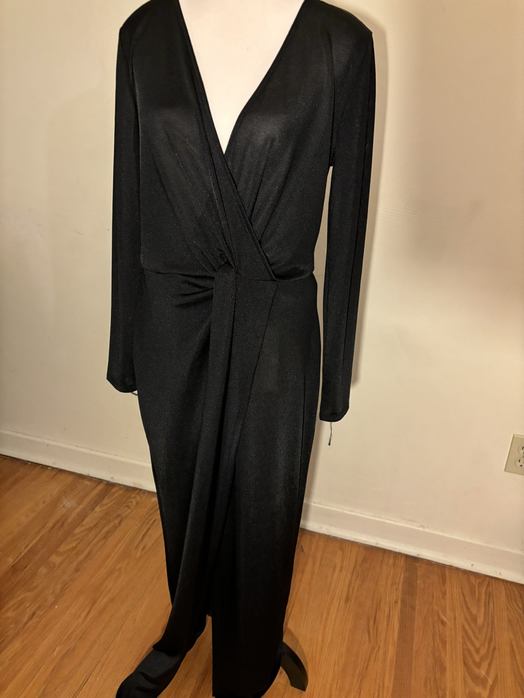 Dynamite Black Wrap Midi Dress, Size Large