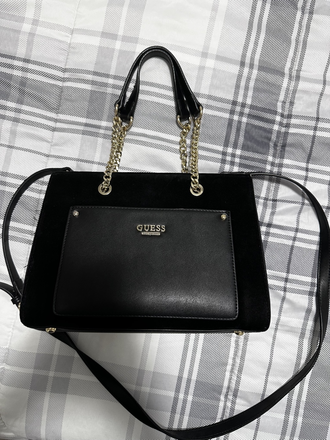 GUESS Black Velvet Tote Bag with Chain Strap - photo 2