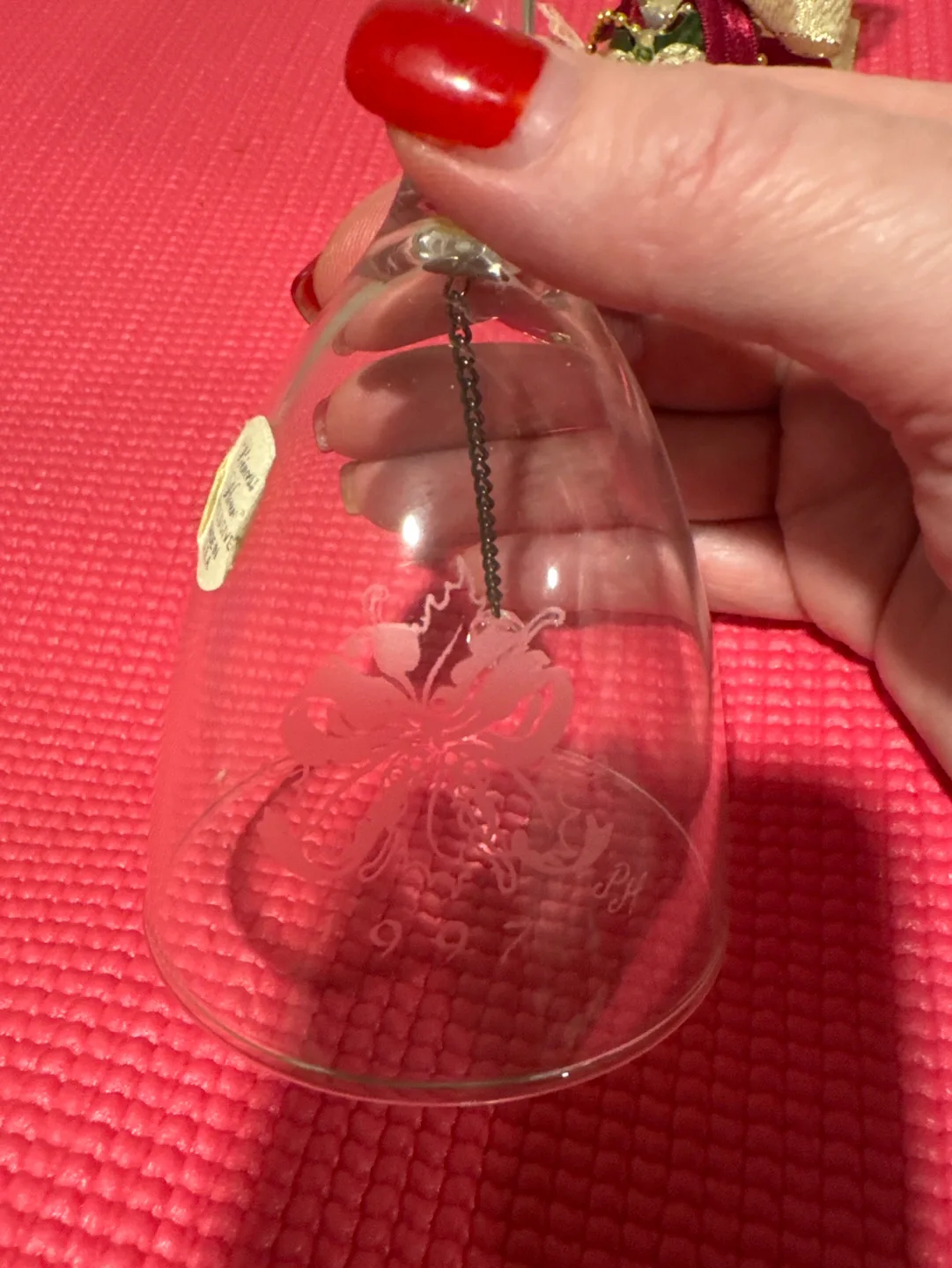 Vintage 1997 Etched Glass Christmas Bell Ornament image indicator(2)