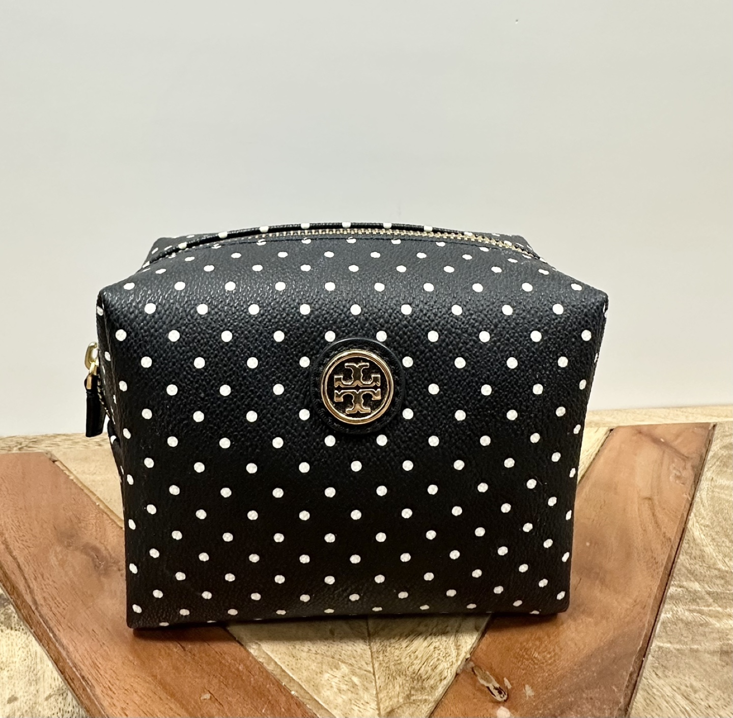 Tory Burch Black and White Polka Dot Cosmetic Case