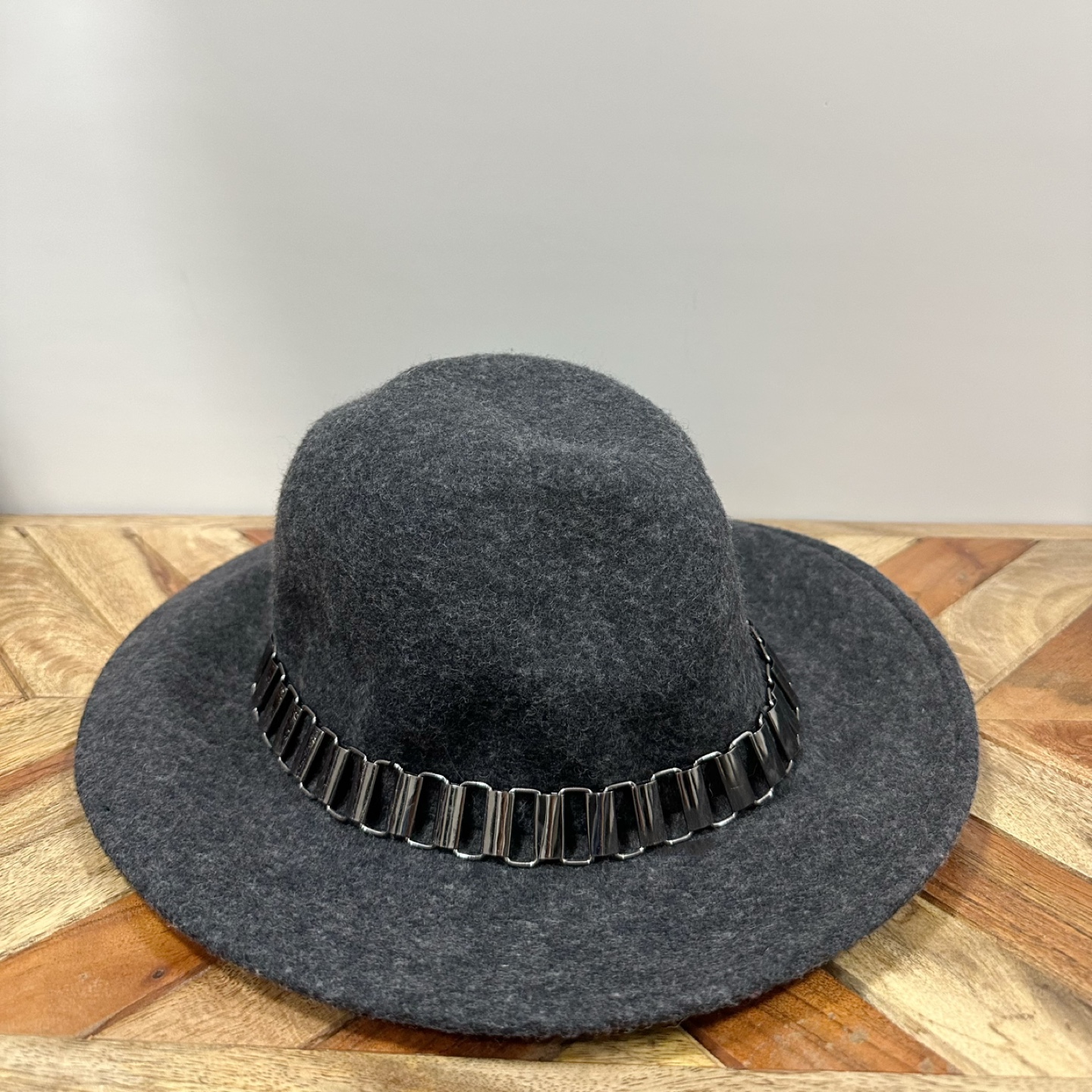 Grey Wool Fedora with Metal Accent Band