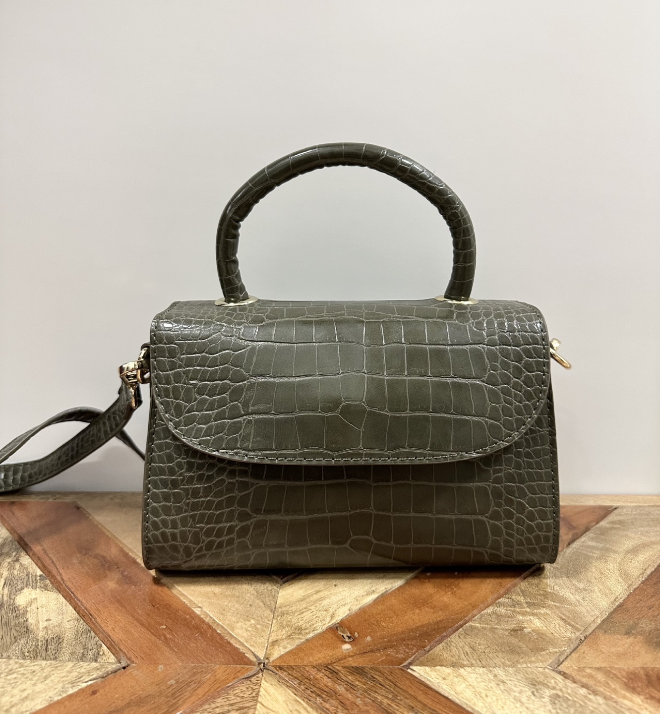 Like Dreams Olive Green Crocodile Handbag